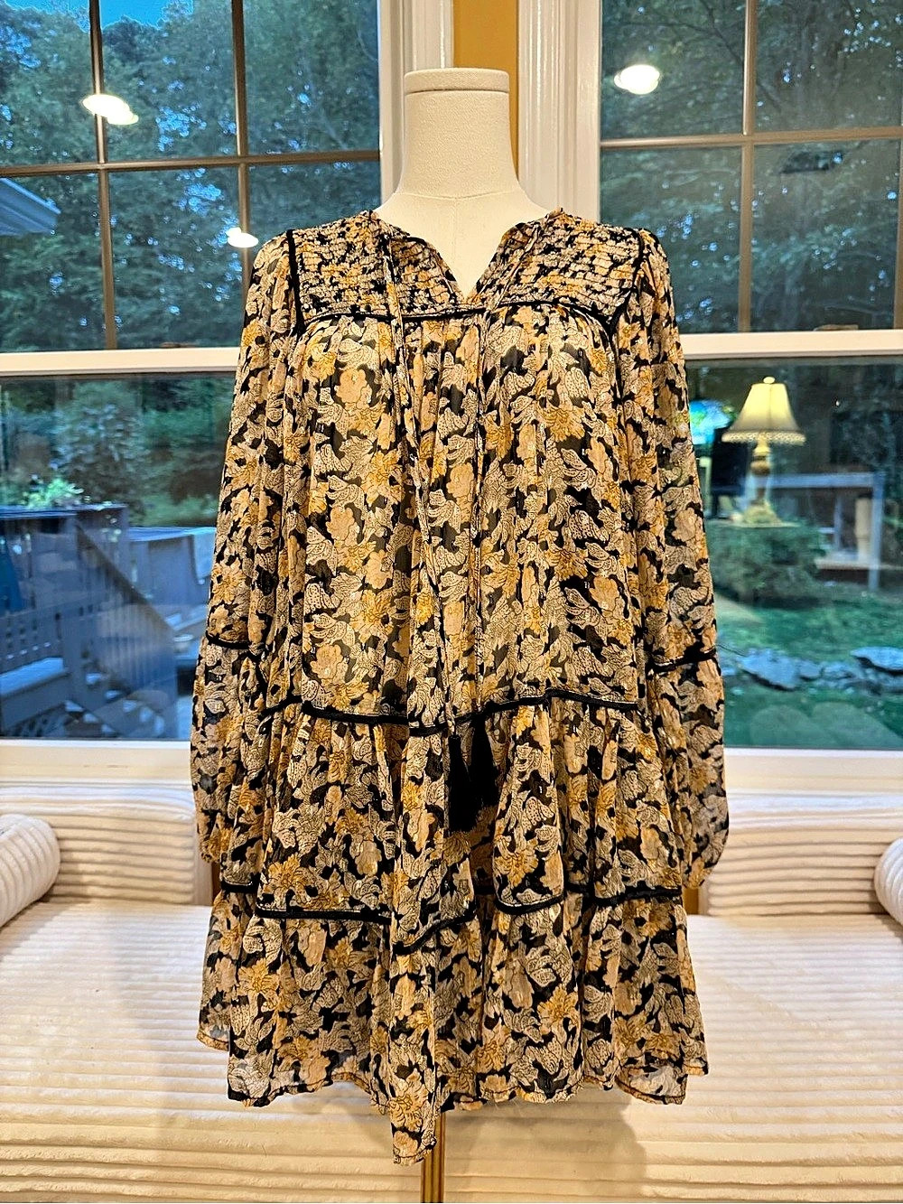 Free People Free Swinging Mini Dress in Black & Gold Size Small (oversized)
